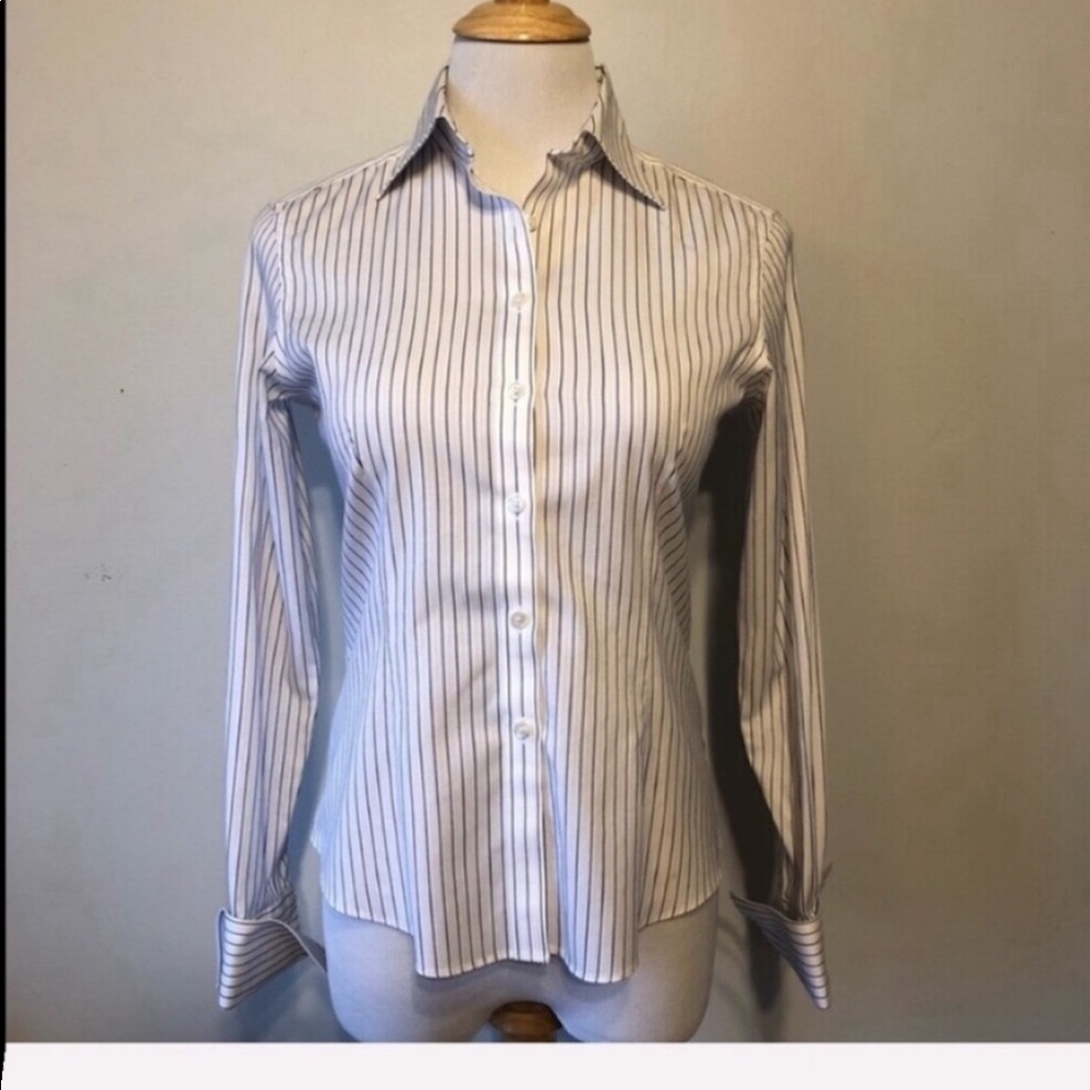 BROOK’S BROTHERS White Striped Fitted Blouse-XS
